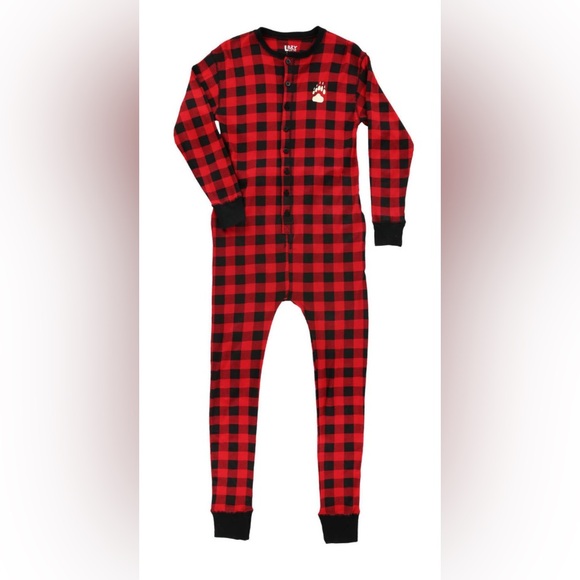 Lazy One Bear Cheeks Adult Plaid Onesie Flapjack - Picture 1 of 10
